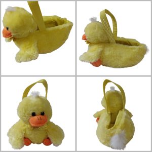 سبد عید دسته دار زنبیل عروسکی سبد تخم مرغ عید پولیشی مخملی مدل اردک رنگ زرد خارجی و وارداتی