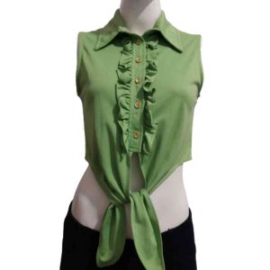 لباس زنانه دخترانه تاپ نیم تنه دنباله دار جلو دکمه خارجی و وارداتی رنگ سبز برند و مارک کایلی kylie جنس پلی استر